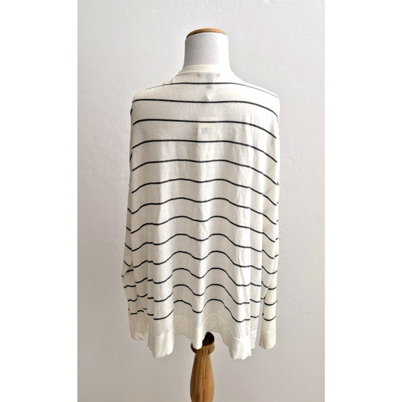 Eileen Fisher V-Neck Cardigan XL White Black Stripe Long-Sleeve Tencel Knit NWT - Picture 4 of 9